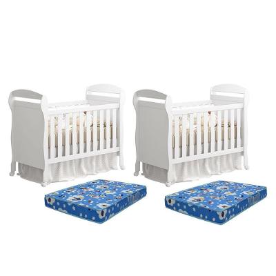 Kit Gêmeos Berço Mini Cama Danny Branco Brilho Com Colchões Baby Physical - Reller Móveis Branco Brilho