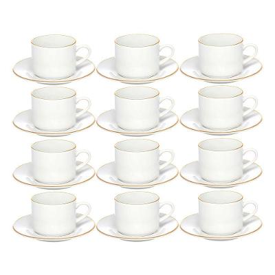 Jogo 12 Xícara De Chá Porcelana Borda Dourada Com Pires Café Royal Premium 200ml Haüskraft
