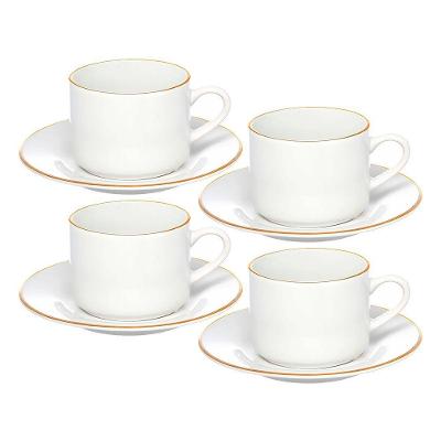 Jogo 4 Xícara De Chá Porcelana Borda Dourada Com Pires Café Royal Premium 200ml Haüskraft