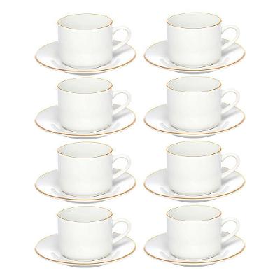 Jogo 8 Xícara De Chá Porcelana Borda Dourada Com Pires Café Royal Premium 200ml Haüskraft