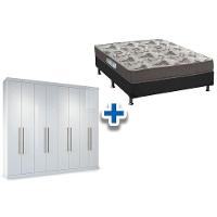 Cama Box Casal + Colchão D33 Ortobom + Guarda Roupa Master Vip 8.4 Branco - 1