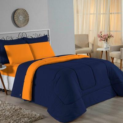 Edredom Queen Nobre 1 Peça Dupla Face 2,40m X 2,60m Malha 100% Algodão - Azul-marinho / Laranja