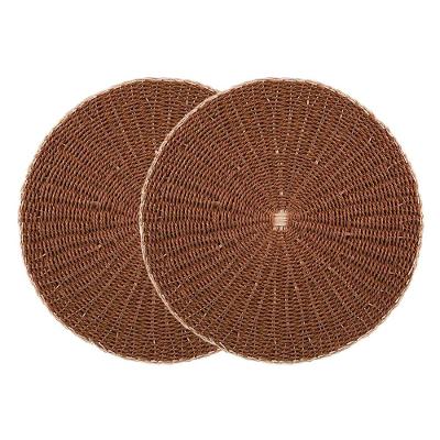 2 Lugar Americano Sousplat Redondo De Rattan Marrom Wolff 38cm