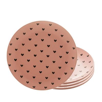 Jogo 4 Pratos De Sobremesa Em Cerâmica Coração Rosa Wolff 19,5cm