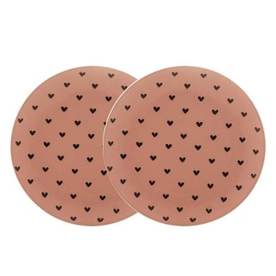 Jogo 2 Pratos De Sobremesa Em Cerâmica Coração Rosa Wolff 19,5cm