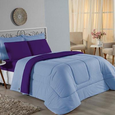 Edredom Queen Nobre 1 Peça Dupla Face 2,40m X 2,60m Malha 100% Algodão - Azul-bebê / Roxo