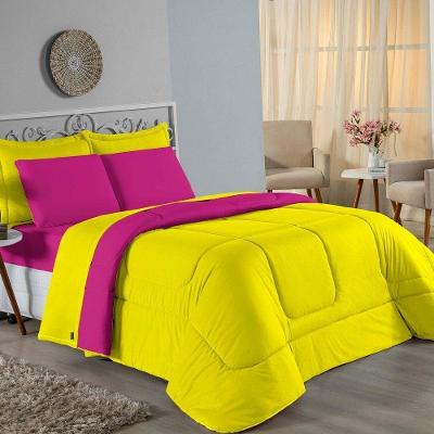 Edredom King Nobre 1 Peça Dupla Face 2,50m X 2,90m Malha 100% Algodão - Amarelo / Pink