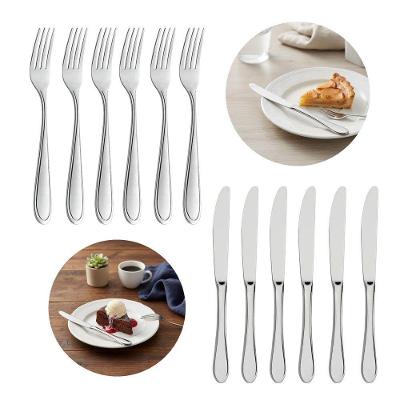 Jogo 6 Garfos E 6 Facas De Sobremesa Prata Inox Em Casa Tem Linha Bronze