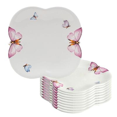 Jogo 10 Prato De Sobremesa Borboletas 19cm Porcelana Branco Wolff