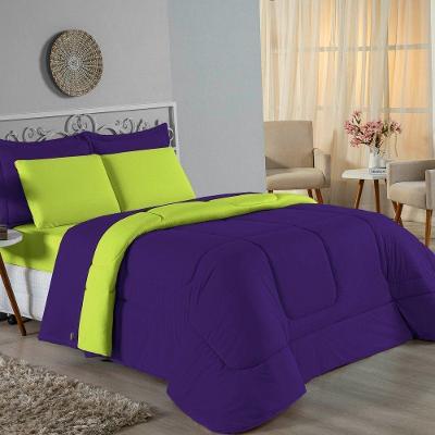Edredom Queen Nobre 1 Peça Dupla Face 2,40m X 2,60m Malha 100% Algodão - Roxo / Pistache
