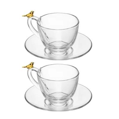 Jogo 2 Xícara De Chá Com Pires Golden Bird Pássaro 180ml Cristal Ecológico Wolff