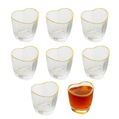 Jogo 8 Copo Para Shot De Vidro Dose Degustação Coração Com Borda Dourada 50ml Lyor