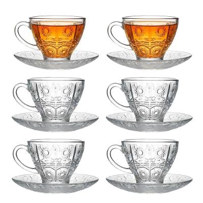 Jogo 6 Xícara De Chá Vidro Transparente Com Pires Bohemia Café Relevo 220ml Em Casa Tem