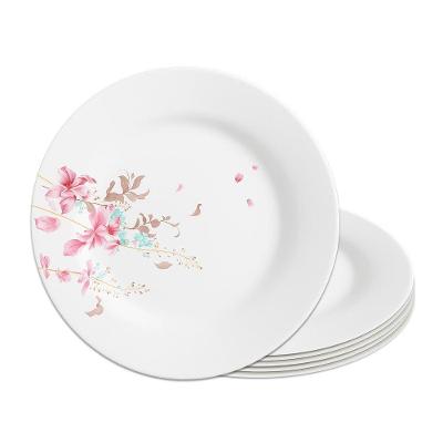 Jogo 6 Prato Raso De Vidro Branco Flowers Bord 25,5cm Em Casa Tem