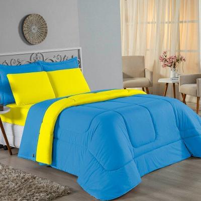 Edredom Solteiro Nobre 1 Peça Dupla Face 1,60m X 2,40m Malha 100% Algodão - Turquesa / Amarelo