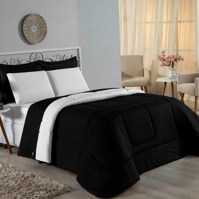 Edredom Queen Nobre 1 Peça Dupla Face 2,20m X 2,40m Malha 100% Algodão - Preto / Branco