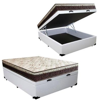 Cama Box Baú Casal Blindado Sintético + Colchão Casal Espuma Extra Firme D33 Elegance Ortopédico 72x138x188 Cor:branco