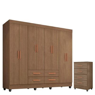 Guarda Roupa Casal Porto Com Cômoda Lite 4 Gavetas Carvalho Oak - Móveis Leão