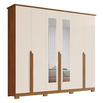 Guarda Roupa Casal Andréas 6 Portas Nature/off White Com Espelho - Móveis Henn Nature/off White