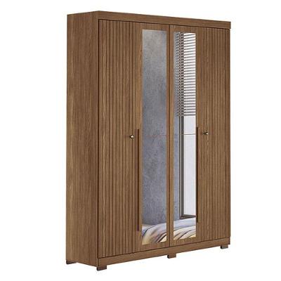 Guarda Roupa Casal Ripado 4 Portas Buriti Com Espelho E Pés Jatobá Acetinado - Santos Andirá