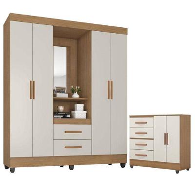 Guarda Roupa Casal Capela E Cômoda 4 Gavetas 2 Portas Lite Nature Off White - Móveis Leão