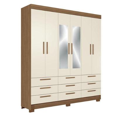 Guarda Roupa Colombo 6 Portas 9 Gavetas Com Espelho Jatobá Areia Acetinado - Santos Andirá