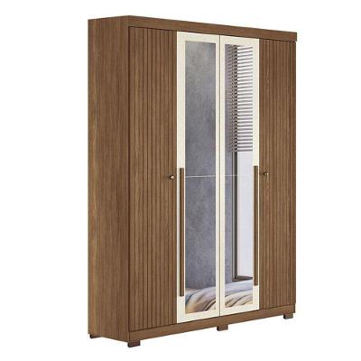 Guarda Roupa Casal Ripado 4 Portas Buriti Com Espelho E Pés Jatobá Areia Acetinado - Santos Andirá