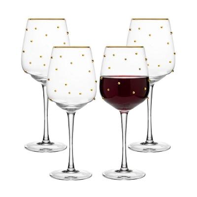 Jogo 4 Taça De Vinho Tinto 350ml Vidro Com Borda Dourada Linha Balls Wolff