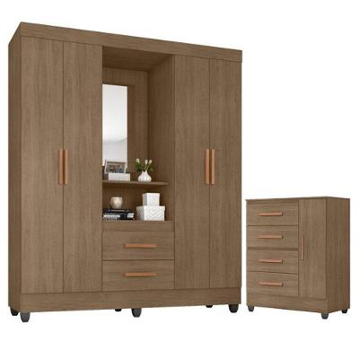 Guarda Roupa Casal Capela E Cômoda 4 Gavetas 01 Porta Lite Carvalho Oak - Móveis Leão