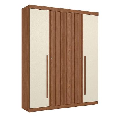 Guarda Roupa Casal Ripado 4 Portas Buriti Jatobá Areia Acetinado - Santos Andirá