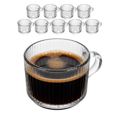Jogo 10 Xícara De Café De Cristal Com Alça Lines Vidro Transparente Canelada 90ml Wolff