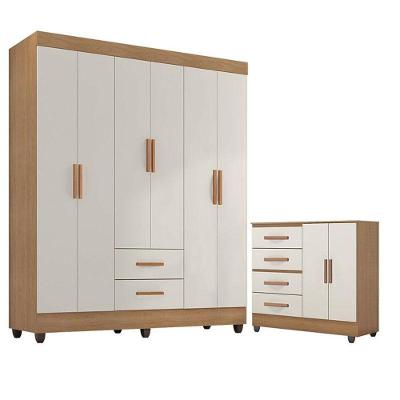 Guarda Roupa Casal 6 Portas E Cômoda 4 Gavetas 2 Portas Lite Nature Off White - Móveis Leão