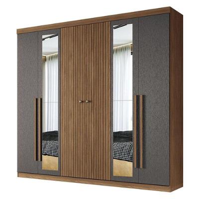 Guarda Roupa Casal Ripado 6 Portas Buriti Jatobá Grafite Acetinado Com Espelho - Santos Andirá