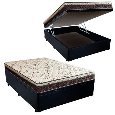 Cama Box Baú Casal Sintético + Colchão Casal Espuma Extra Firme D33 Elegance Ortopédico 64x138x188 Cor:preto