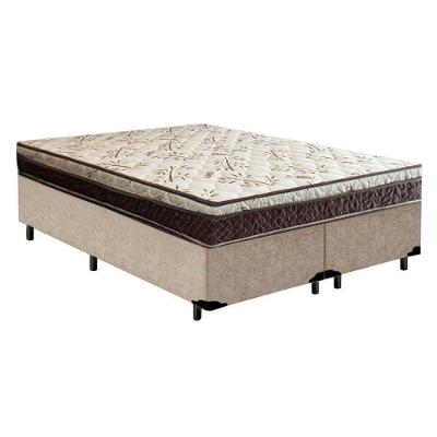 Cama Box Casal Bipartido Blindado Suede + Colchão Casal Espuma Extra Firme D33 Elegance Ortopédico 63x138x188 Bege
