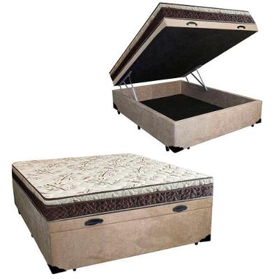 Cama Box Baú Casal Blindado Suede + Colchão Casal Espuma Extra Firme D33 Elegance Ortopédico 64x138x188 Cor:bege