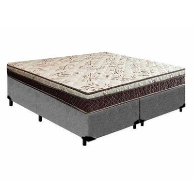 Cama Box Casal Bipartido Blindado Suede + Colchão Casal Espuma Extra Firme D33 Elegance Ortopédico 63x138x188 cinza