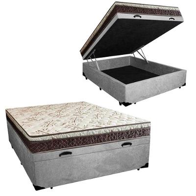 Cama Box Baú Casal Suede + Colchão Casal Espuma Extra Firme D33 Elegance Ortopédico 64x138x188 Cinza