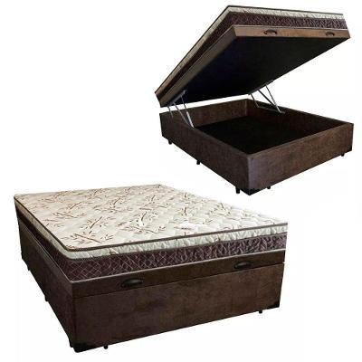 Cama Box Baú Casal Suede + Colchão Casal Espuma Extra Firme D33 Elegance Ortopédico 64x138x188 Marrom