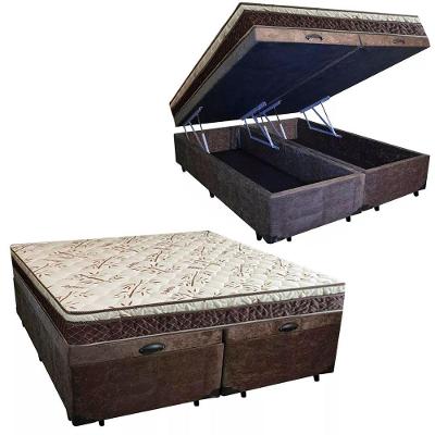 Cama Box Baú Bipartido Casal Suede + Colchão Casal Espuma Extra Firme D33 Elegance Ortopédico 64x138x188 Marrom