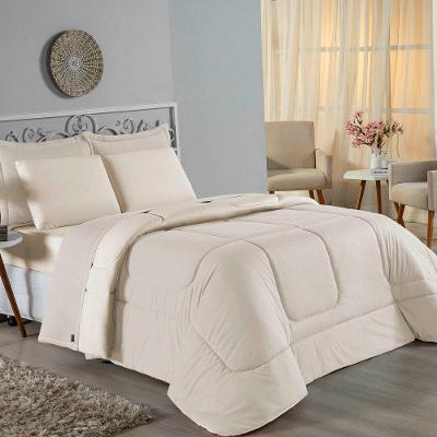 Kit Edredom Dupla Face + Jogo De Lençol Casal Viúva Nobre 7 Peças Malha 100% Algodão - Palha