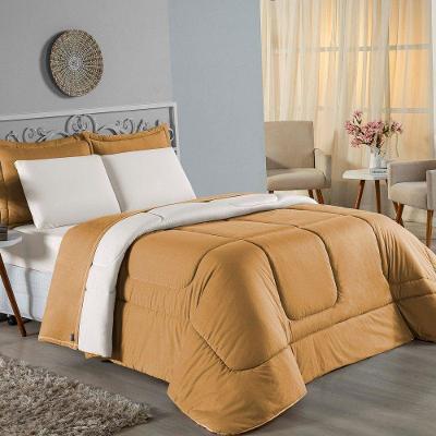 Kit Edredom Dupla Face + Jogo De Lençol Queen Nobre 7 Peças Malha 100% Algodão - Cobre / Palha