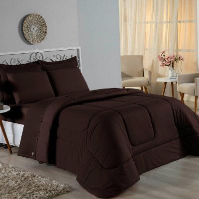 Kit Edredom Dupla Face + Jogo De Lençol King Nobre 6 Peças Malha 100% Algodão - Marrom
