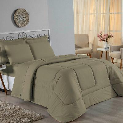 Kit Edredom Dupla Face + Jogo De Lençol King Nobre 7 Peças Malha 100% Algodão - Avelã