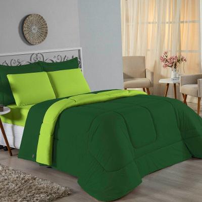 Kit Edredom Dupla Face + Jogo De Lençol Queen Nobre 7 Peças Malha 100% Algodão - Verde-bandeira / Pistache