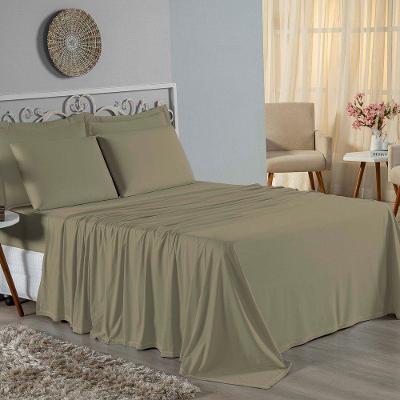 Jogo De Cama Casal Nobre 4 Peças Lençol Com Elástico De 30cm De Altura Malha 100% Algodão - Avelã