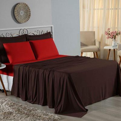 Jogo De Cama Casal Nobre 4 Peças Lençol Com Elástico De 30cm De Altura Malha 100% Algodão - Marrom / Vermelho