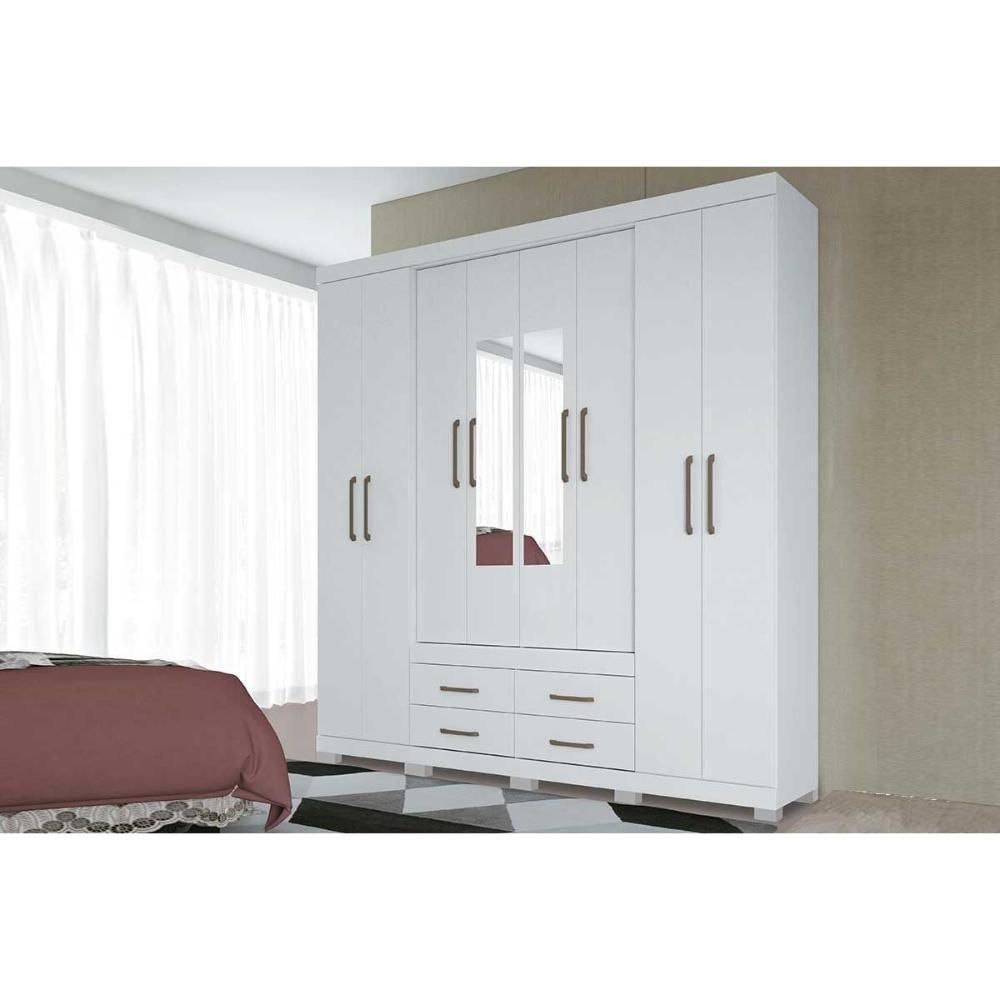 Guarda Roupa 8 Portas  e 4 Gavetas c/ Espelho e Pés Nápoles Branco - Santos Andirá - 1