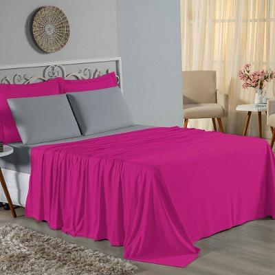 Jogo De Cama Casal Nobre 4 Peças Lençol Com Elástico De 30cm De Altura Malha 100% Algodão - Pink / Cinza