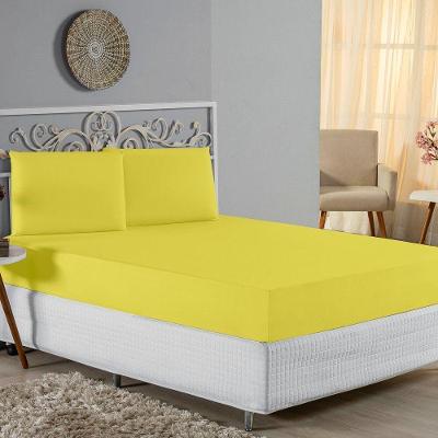 Jogo De Cama Casal Nobre 3 Peças Lençol Com Elástico De 30cm De Altura Malha 100% Algodão - Amarelo